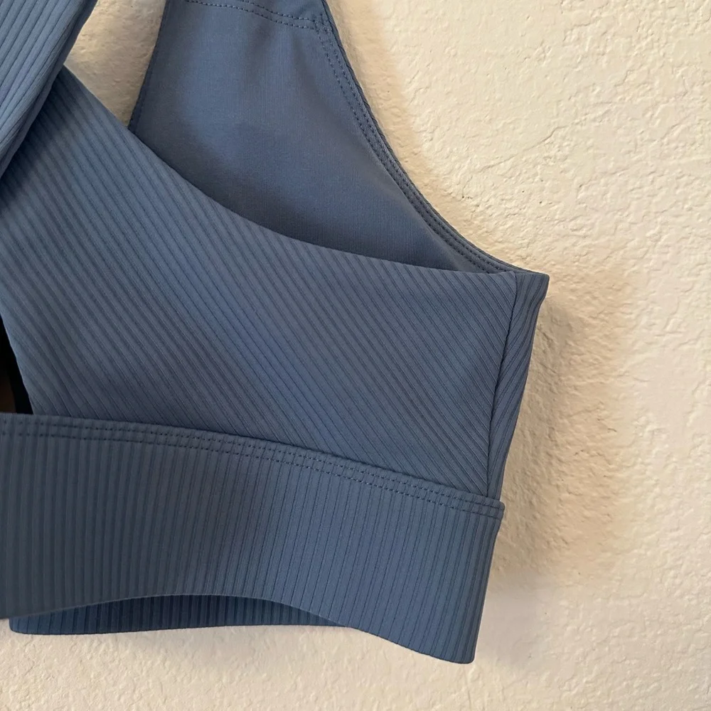 Fabletics Ribbed Cross-Back Sports Bra - Blue - Picture 3 of 5